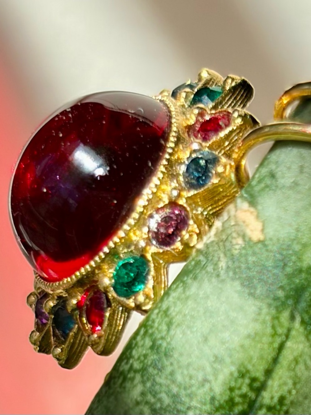 J.R. Gold-Tone Red Cabochon Sunburst Earrings with Multicolor Accent Stones - Picture 2 of 6